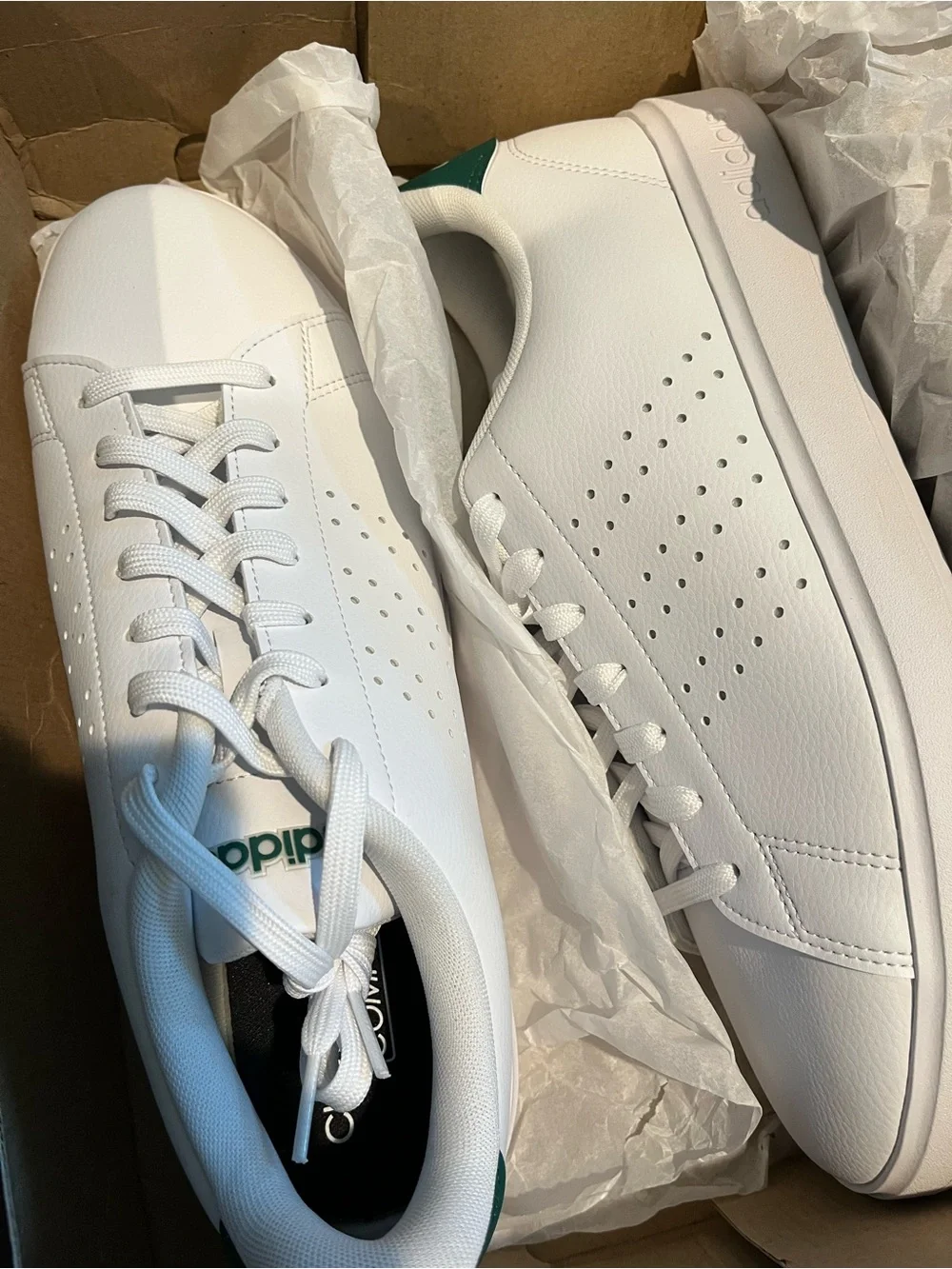 adidas White Sneakers with Green Heel Accent